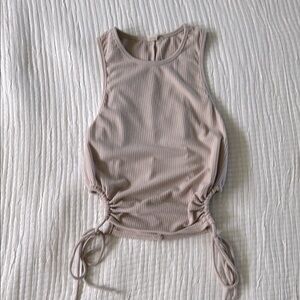 Tan Ruched side tie crop tank top